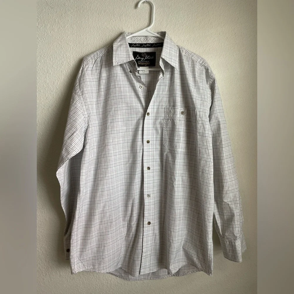 Wrangler George Strait Men's White multicolor Checkered Button Down Shirt size M